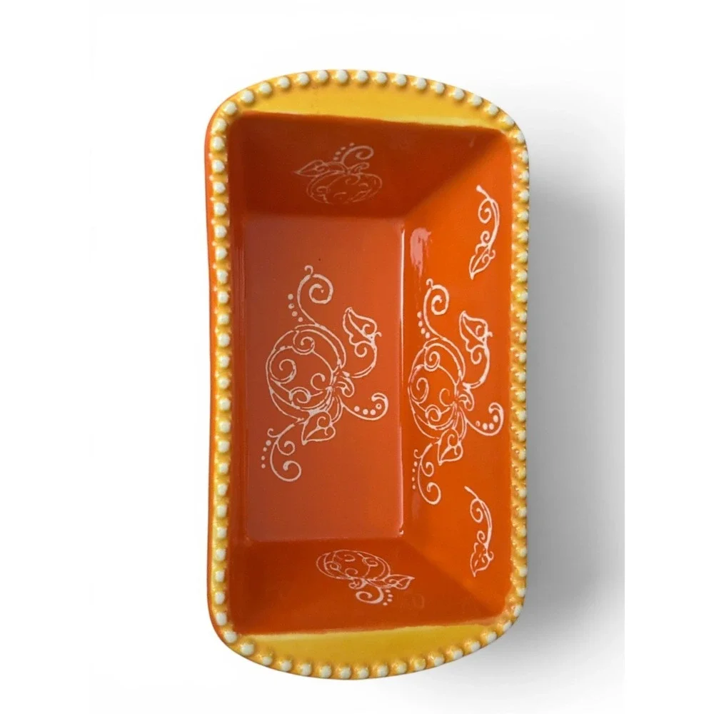 Temp-tations by Tara Harvest 12oz Mini Loaf Pan w/ Lid Pumpkin Scroll Fall NWT
